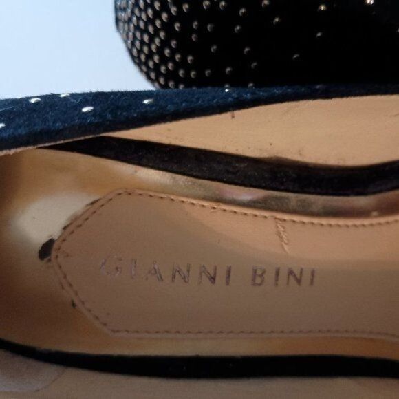 GIANNI BINI, Woman Black Peep Toe with Gold Jeweled Wedges Evening Shoes, Size 7 - Picture 7 of 7
